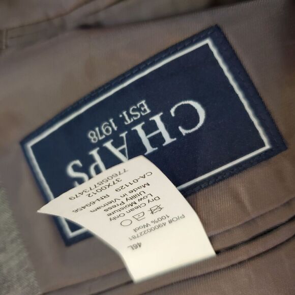 CHAPS Mens Blazer Sport Coat Jacket 46L Wool Gray Two Button SB Office Wedding - Picture 10 of 12